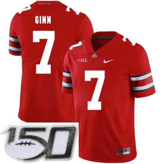 Ohio State Buckeyes 7 Ted Ginn Jr. Red Nike College Football Stitched 150th Anniversary Patch Jersey